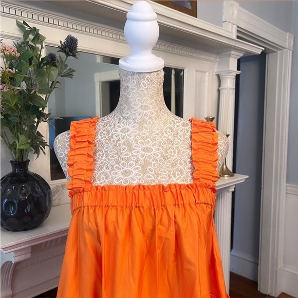 DEVOTION TWINS Bright Orange Cotton Poplin Sleeveless High-Lo Midi Dress OSFM - Picture 5 of 15